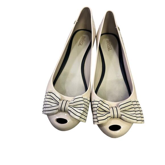 New Girl Mel Melissa Ultragirl +‎ Sweet III PVC Peep Toe Bow Tie Flat Women’s 7 - Picture 2 of 9